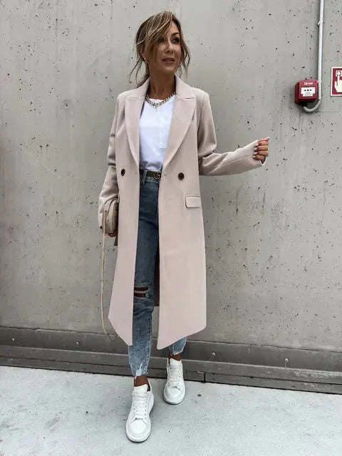 WW | Long Wool Blend Coat - Tailored Fit & Elegant - Single-Breasted - Autumn & Winter Apparel