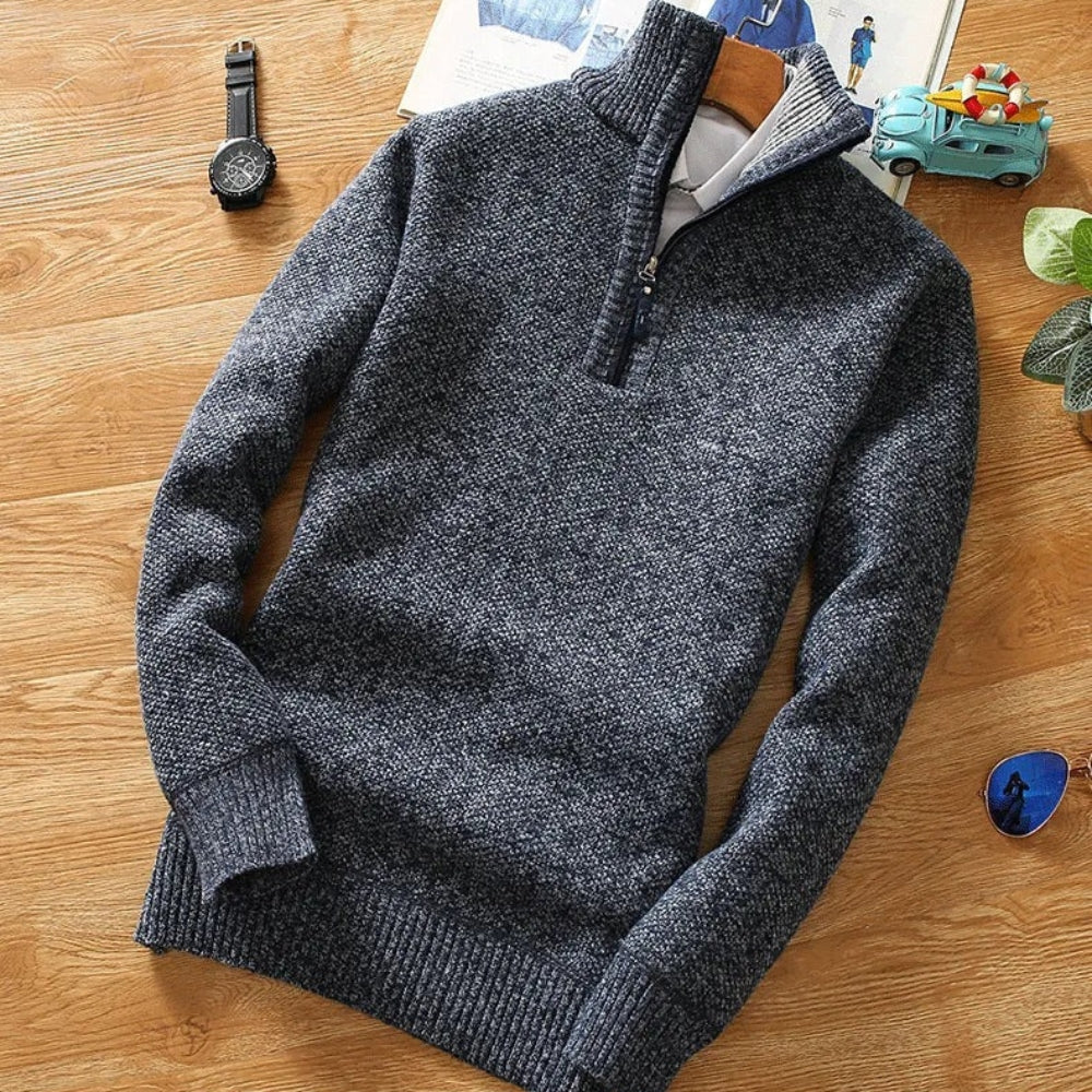 WW | Pullover - Gestrickter Halb-Reißverschluss Kragen