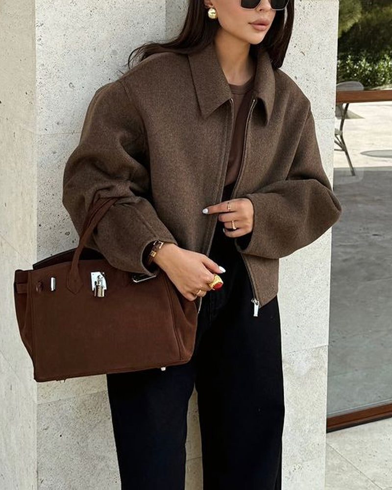 WW | Zip up Brown Plus Size Jacket Women's Jackets