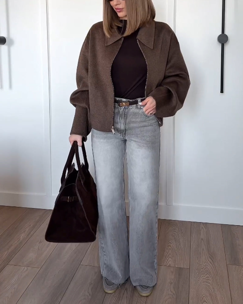 WW | Zip up Brown Plus Size Jacket Women's Jackets