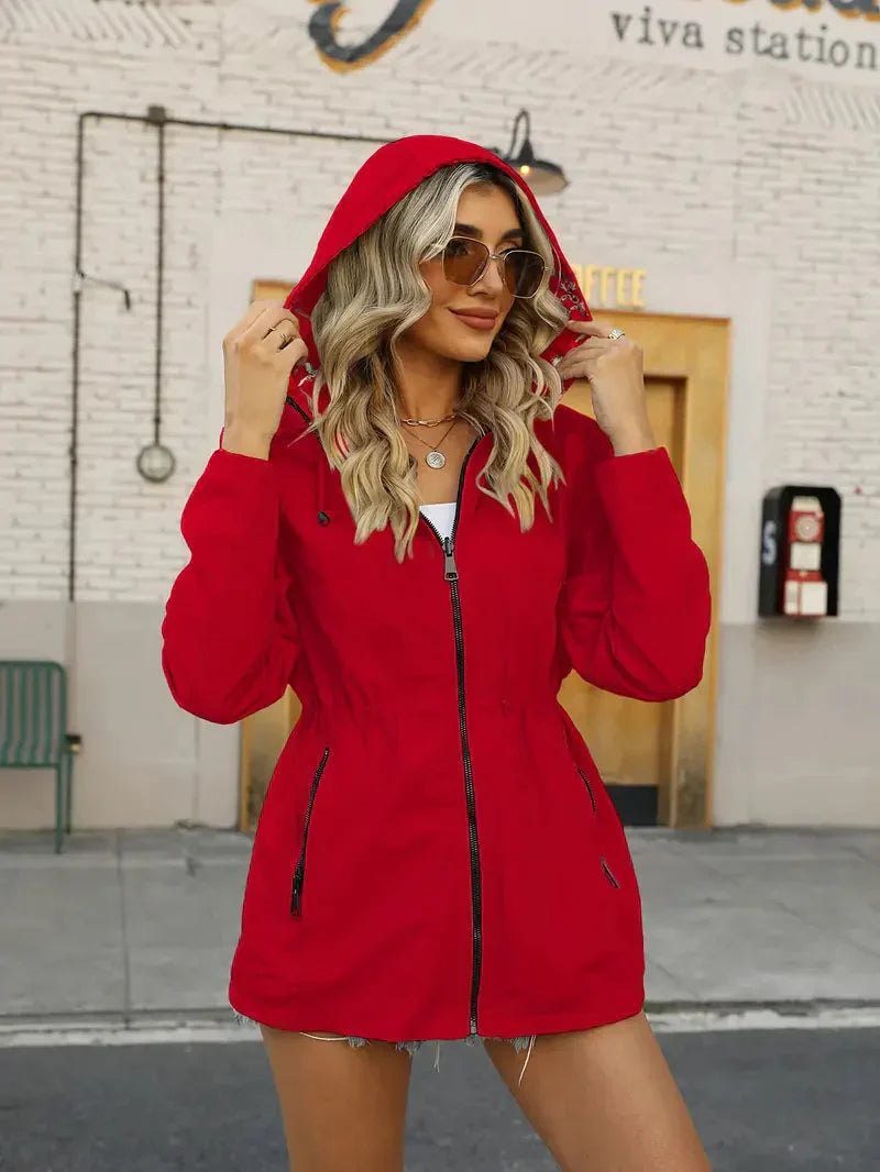 WW | Damen Regenjacke mit Kapuze und Blumenmuster Futter