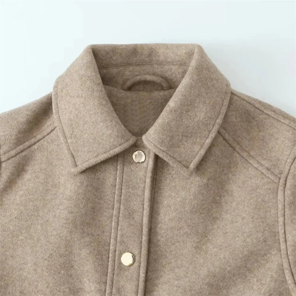 WW | Einfach Geknöpft Taschen Kurze Wolljacke Damenjacken