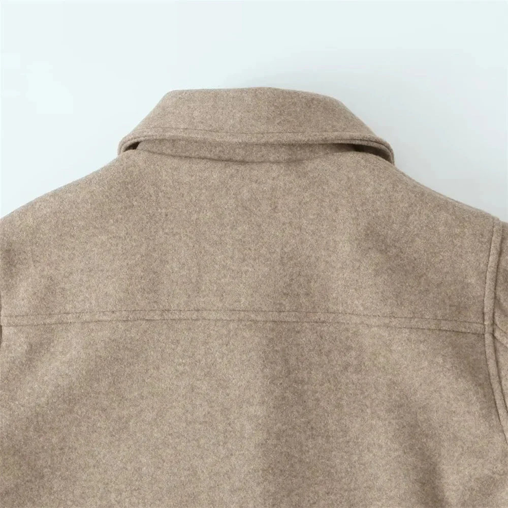 WW | Einfach Geknöpft Taschen Kurze Wolljacke Damenjacken