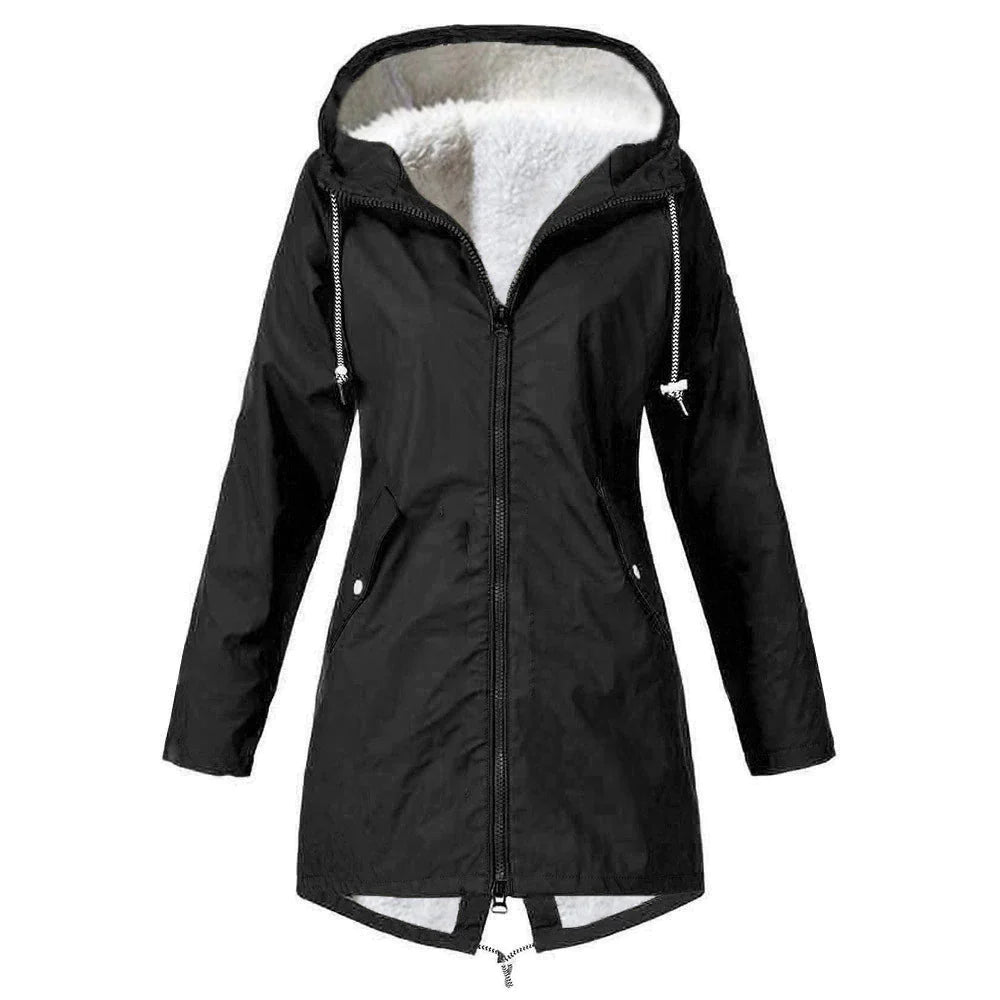 WW |  Wasserdichte Outdoor Regenjacke mit Wolle und Kapuze für Damen - Perfekt für Outdoor-Aktivitäten