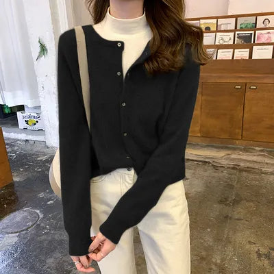 WW | Knitted Jacket Wool Blend Button Closure Slim Fit Crew Neck
