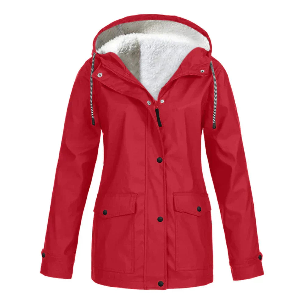 WW | Water-repellent rain jacket with fleece lining, relaxed fit, mid-length, hood