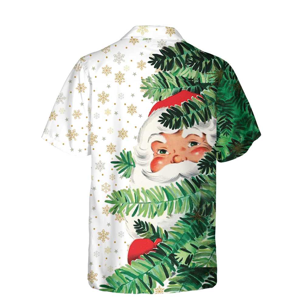 WW | Hi Santa Hinter dem Weihnachtsbaum Weihnachtliches Hawaiian-Shirt, Süßes Weihnachtsmann Hawaiian-Shirt