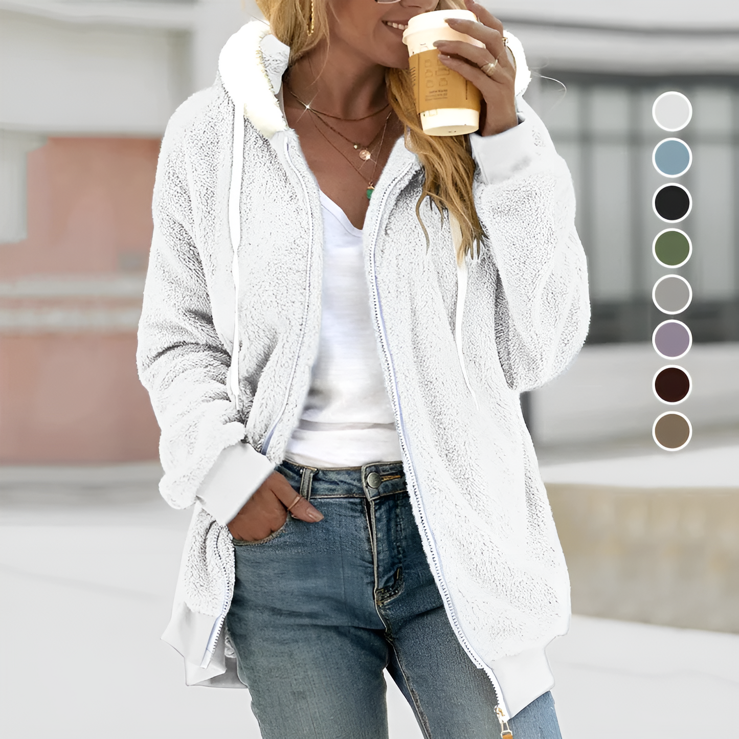 WW | Women's Oversized Sherpa Zip-Up Hoodie