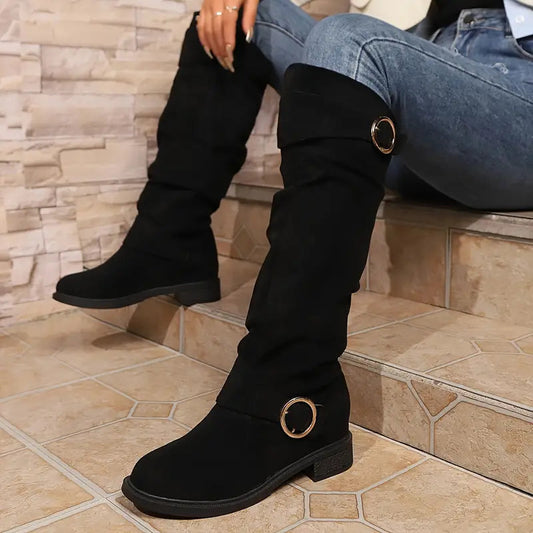 WW | Hohe Damenstiefel aus Kunstleder mit robuster Sohle für den täglichen Gebrauch