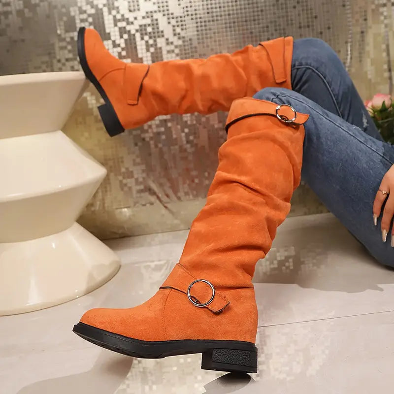 WW | Hohe Damenstiefel aus Kunstleder mit robuster Sohle für den täglichen Gebrauch