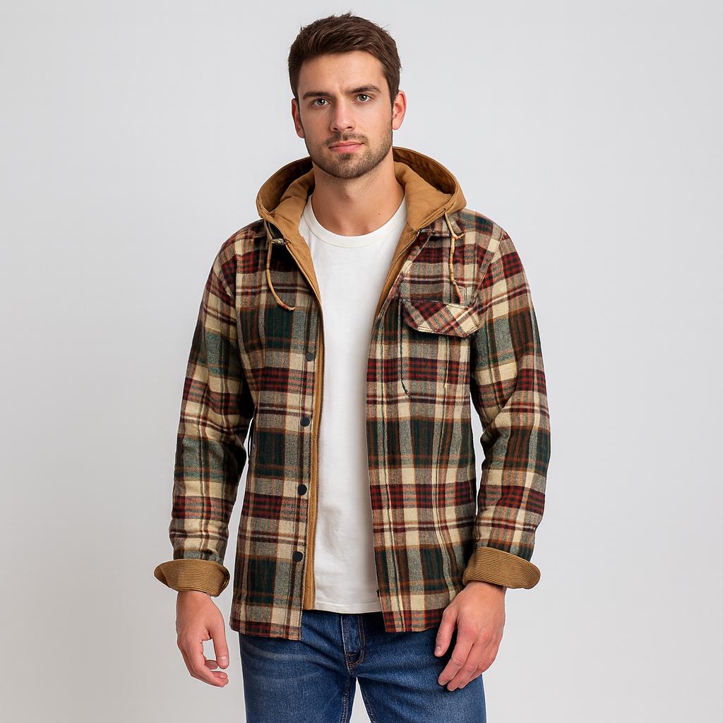 WW | Button-down Chest Pockets Plaid Hoodie