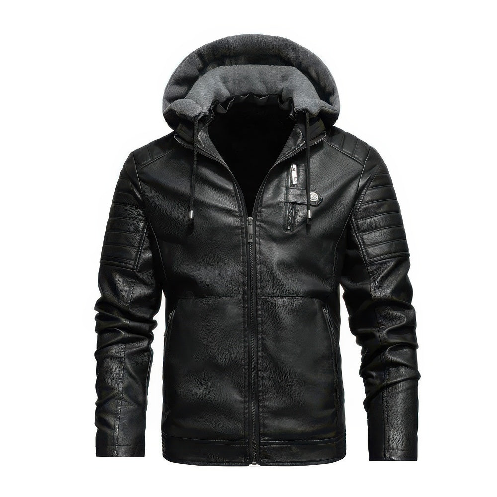 WW | High-Quality Men's Leather Winter Coat with Hood