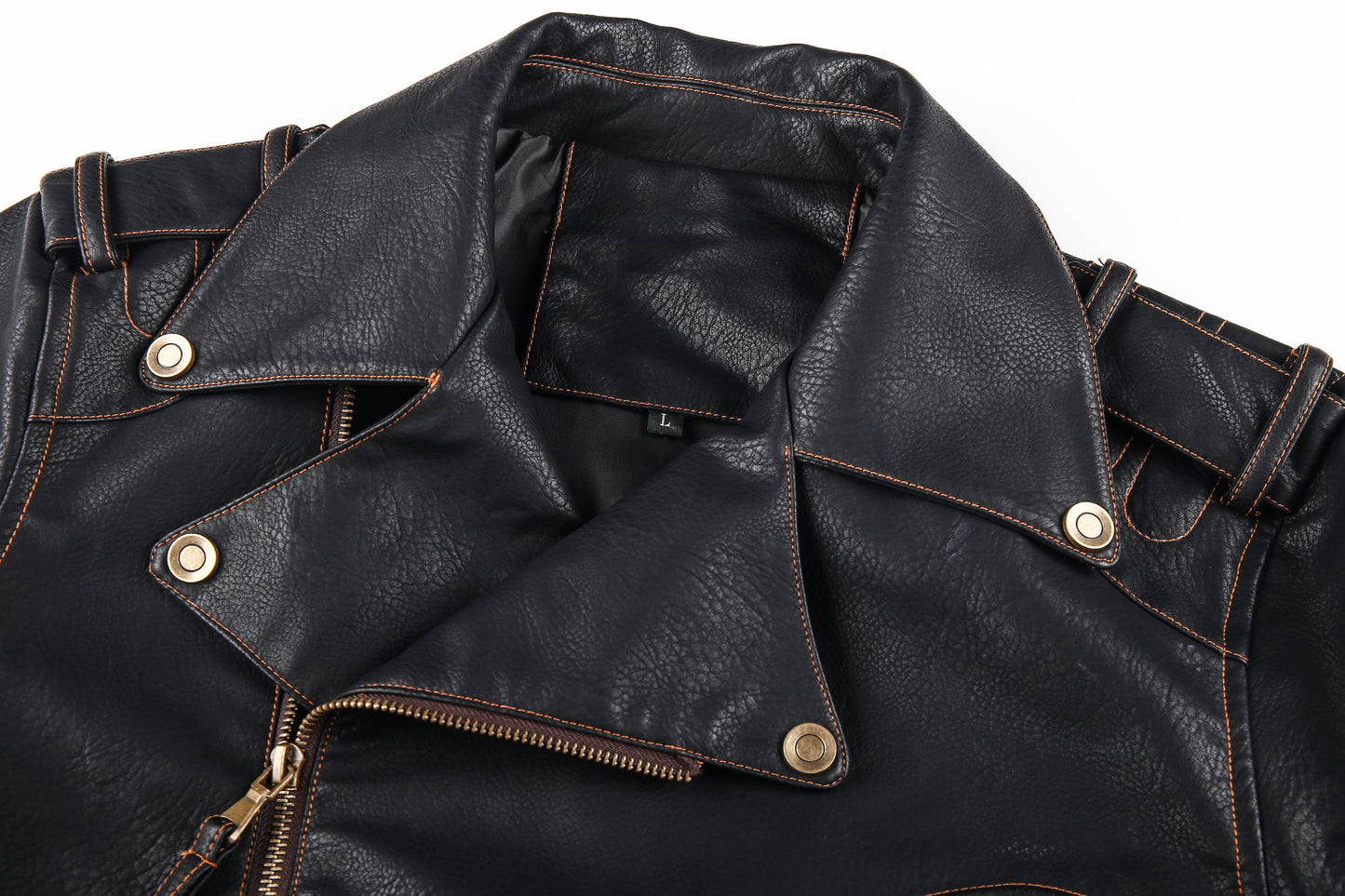 WW | Lederjacke Biker Stil Asymmetrischer Reißverschluss Gürtel in Der Taille Mehrere Taschen