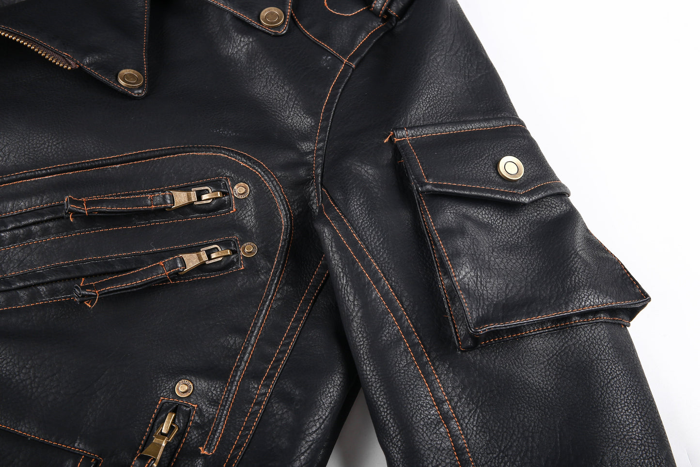 WW | Lederjacke Biker Stil Asymmetrischer Reißverschluss Gürtel in Der Taille Mehrere Taschen