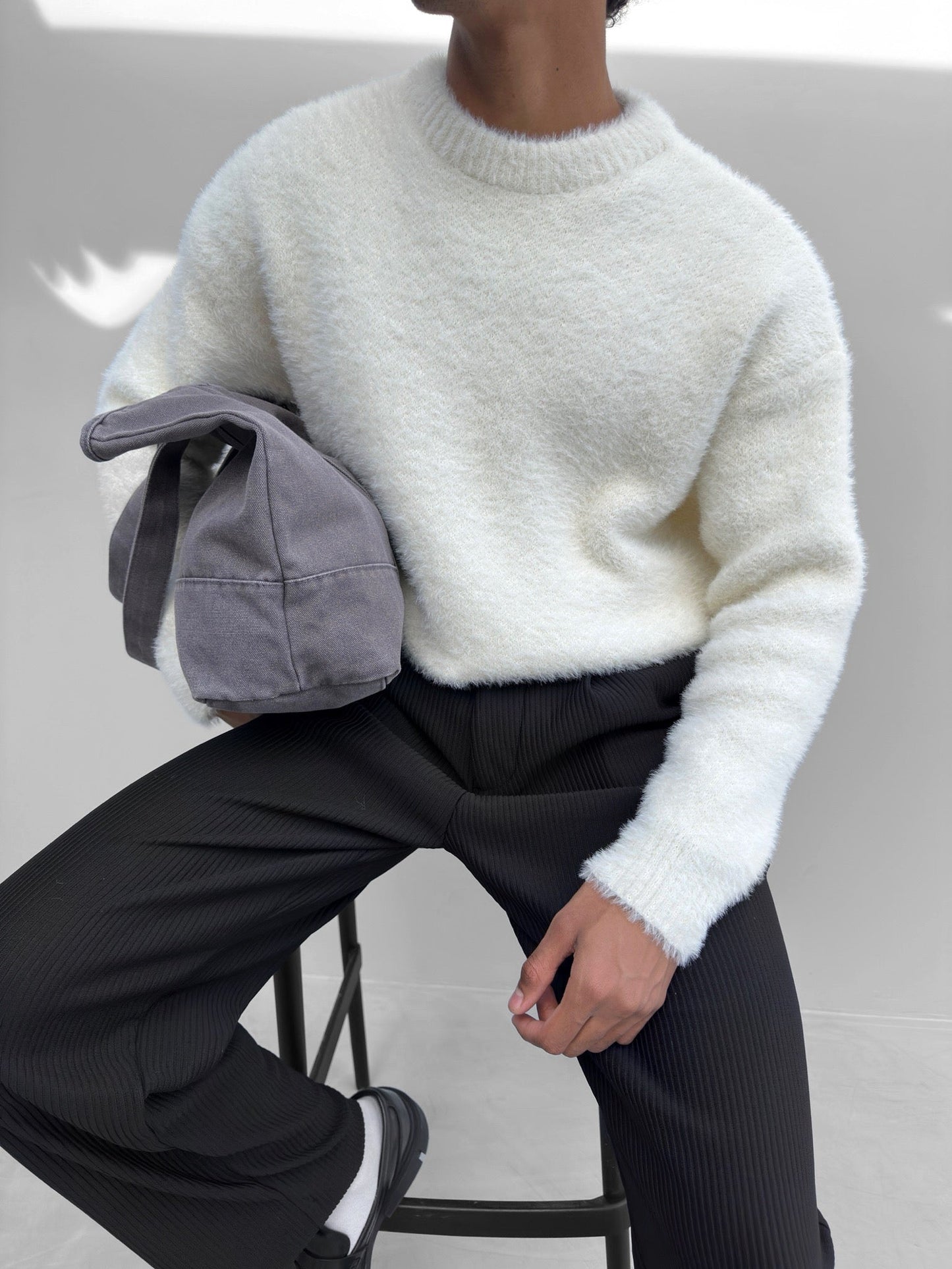 WW | Wardrobe Luxus Flauschiger Strickpullover in Ecru