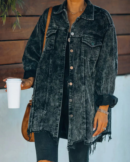 WW | Elegante Jacke mit abgenutzten Details und bequemen Taschen in Grau