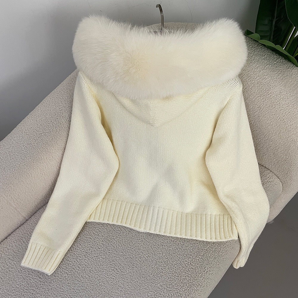 WW | Eleganter Strickjacke Mit Fellkragen