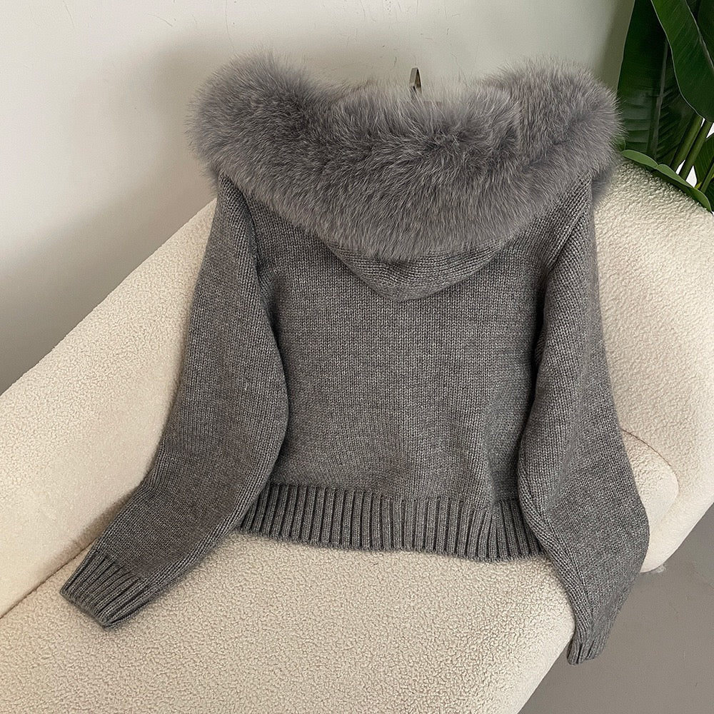 WW | Eleganter Strickjacke Mit Fellkragen