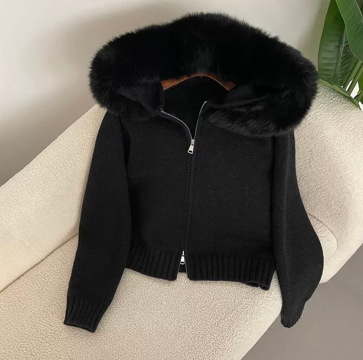 WW | Eleganter Strickjacke Mit Fellkragen