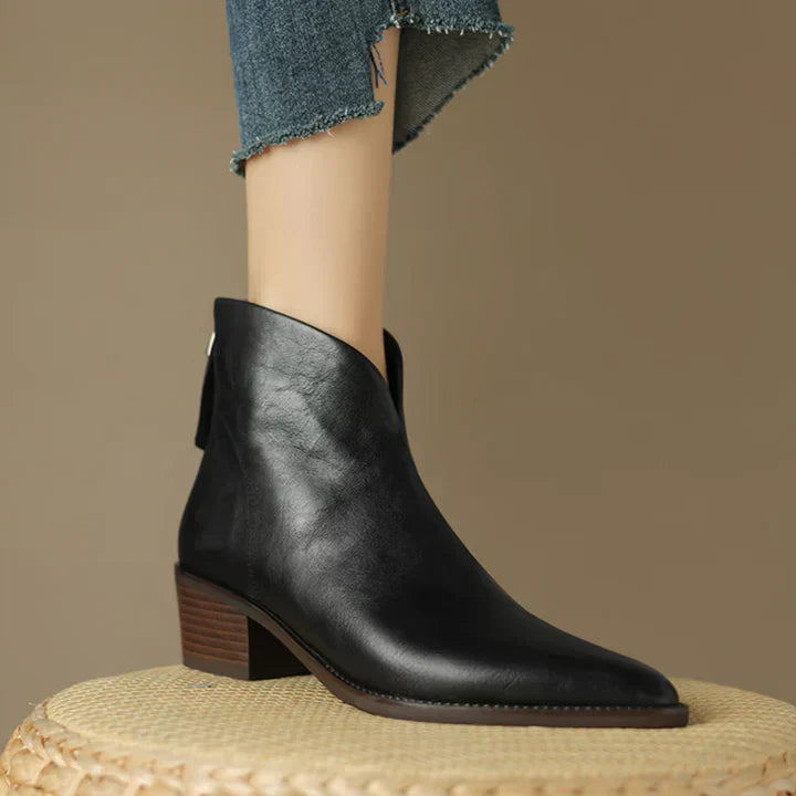 WW | women's leather ankle boots with block heel