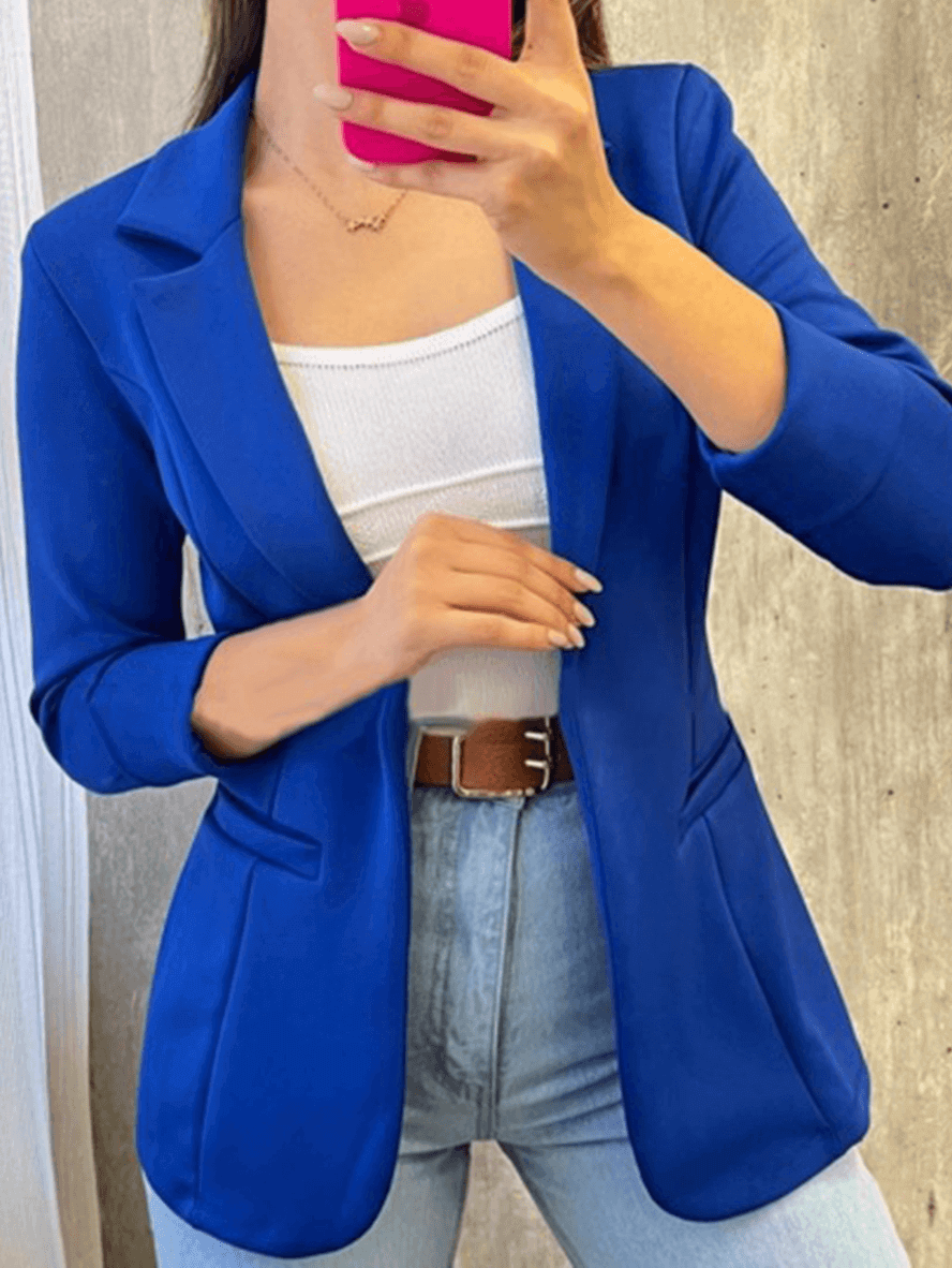 WW | Solid Office Wear, Pockets, Lapel Collar, Long Sleeves, Women's Suit Style, Elegant Fashionable Jacket