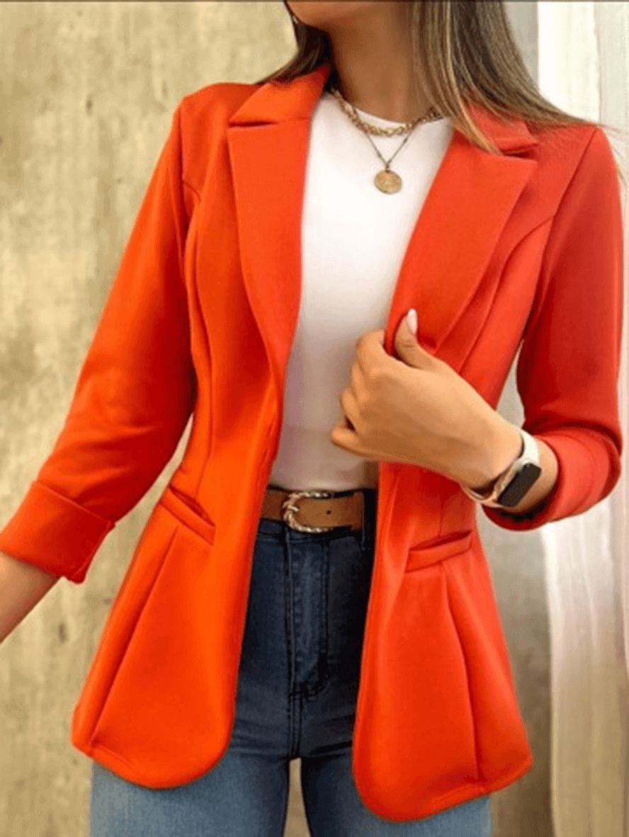 WW | Solid Office Wear, Pockets, Lapel Collar, Long Sleeves, Women's Suit Style, Elegant Fashionable Jacket