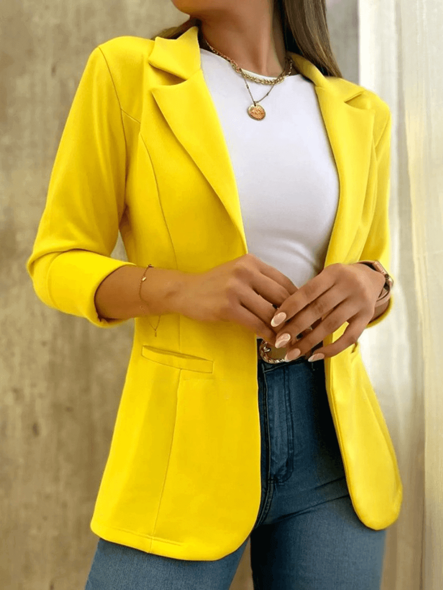 WW | Solid Office Wear, Pockets, Lapel Collar, Long Sleeves, Women's Suit Style, Elegant Fashionable Jacket