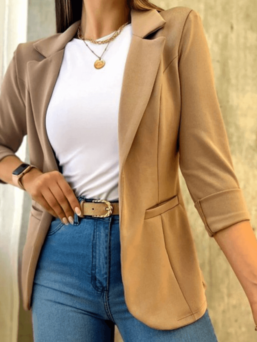 WW | Solid Office Wear, Pockets, Lapel Collar, Long Sleeves, Women's Suit Style, Elegant Fashionable Jacket
