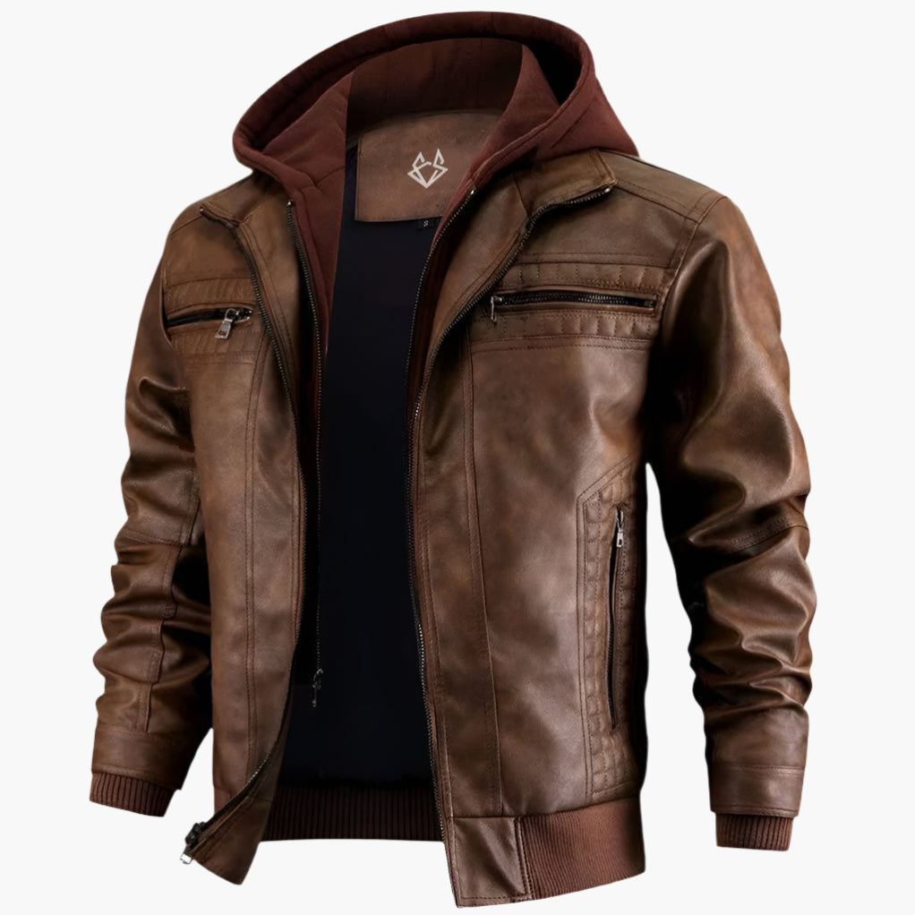 WW | Urban Streetwear Kunstlederjacke mit abnehmbarer Kapuze - Modische Übergangsjacke für Alltag und Freizeit