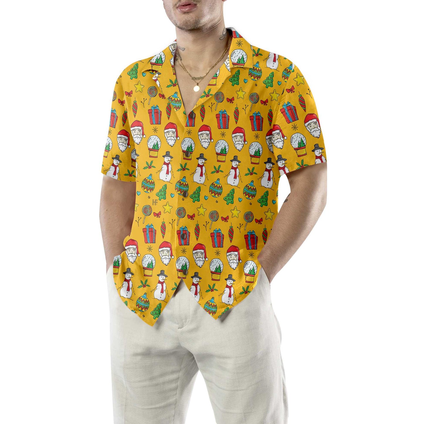 WW | Ich liebe Weihnachtsshirt für Männer mit Weihnachtsmuster, süßes Weihnachts-Hawaii-Hemd