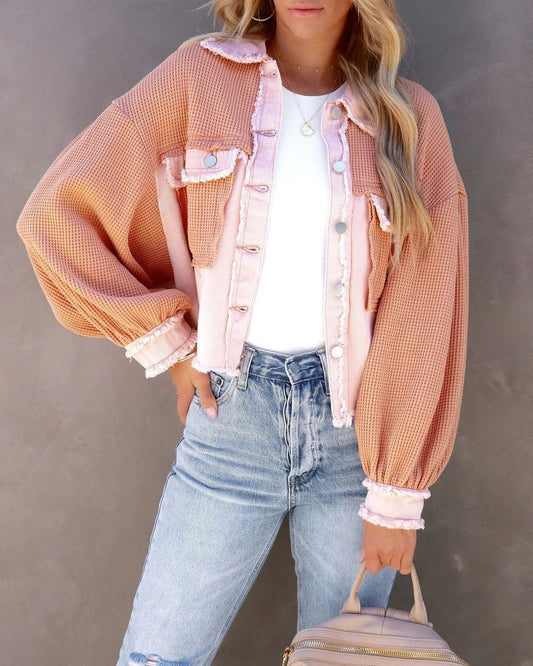 WW | Tone Cropped Denim Jacket - Balloon Sleeves - Trendy Layering Element - Casual Style