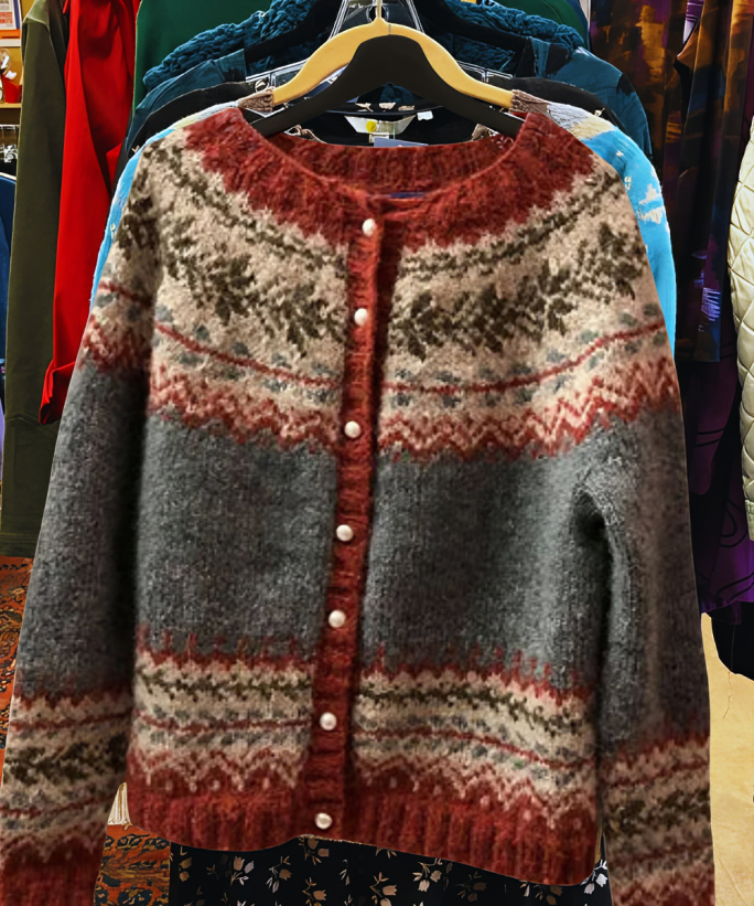 WW | StrickStrickjacke Wollmischung Nordisches Muster Knopfleiste Bequemer Sitz
