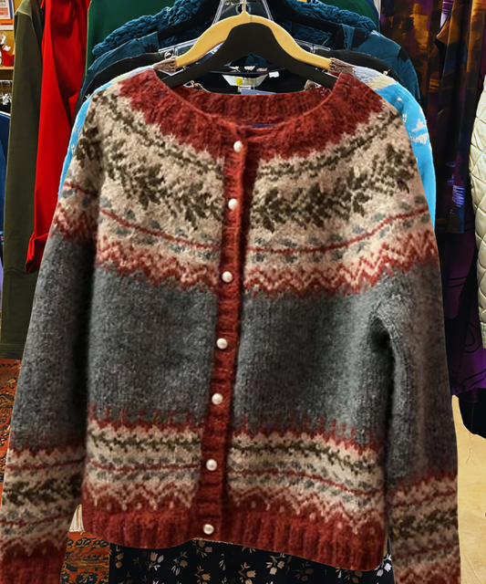 WW | StrickStrickjacke Wollmischung Nordisches Muster Knopfleiste Bequemer Sitz