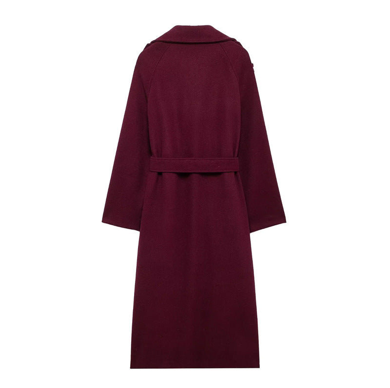 WW | Damen Lange Winterjacke mit Gürtel und Doppelter Knopfverschlus