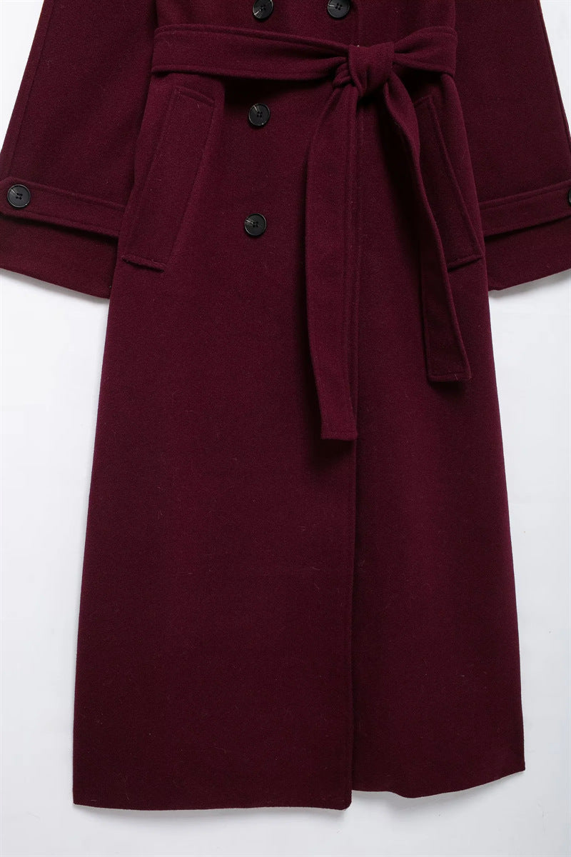 WW | Damen Lange Winterjacke mit Gürtel und Doppelter Knopfverschlus