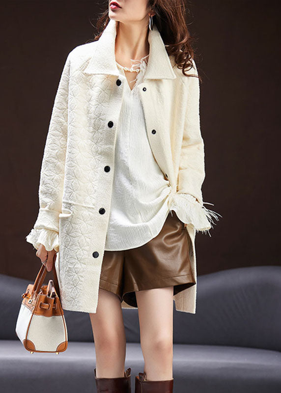 WW | Beige Peter Pan Kragen Quasten Patchwork Velours Mäntel