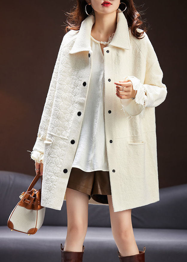 WW | Beige Peter Pan Kragen Quasten Patchwork Velours Mäntel