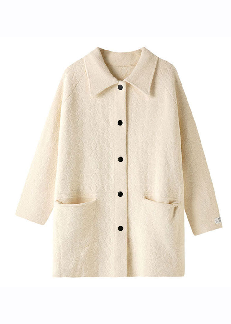 WW | Beige Peter Pan Kragen Quasten Patchwork Velours Mäntel