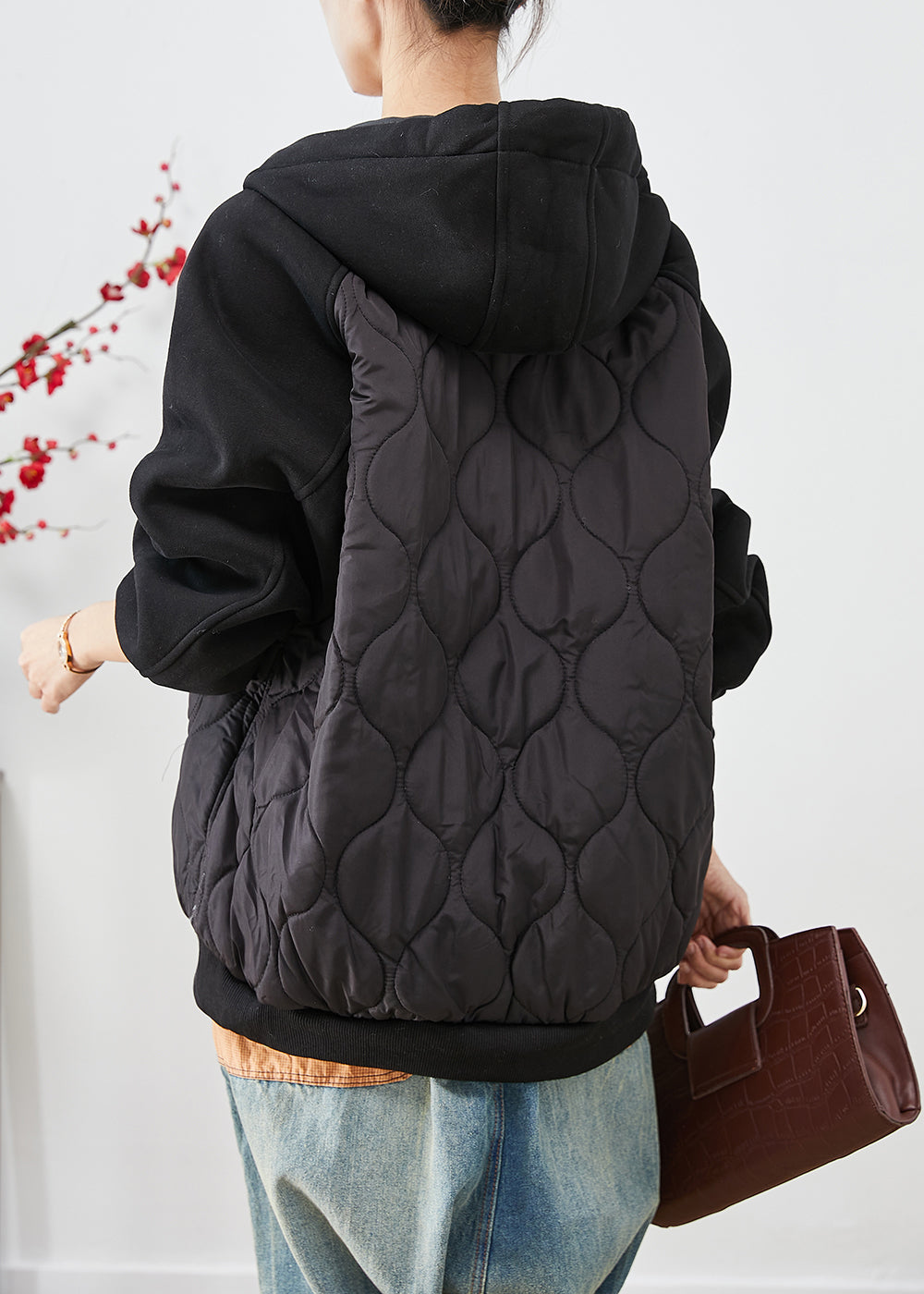 WW | Black Hooded Patchwork Fine Cotton Padded Jackets Winter