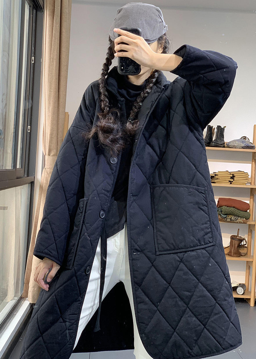 WW | Schwarze Oversized Gemütliche Feine Baumwollgefüllte Damen Wintermäntel