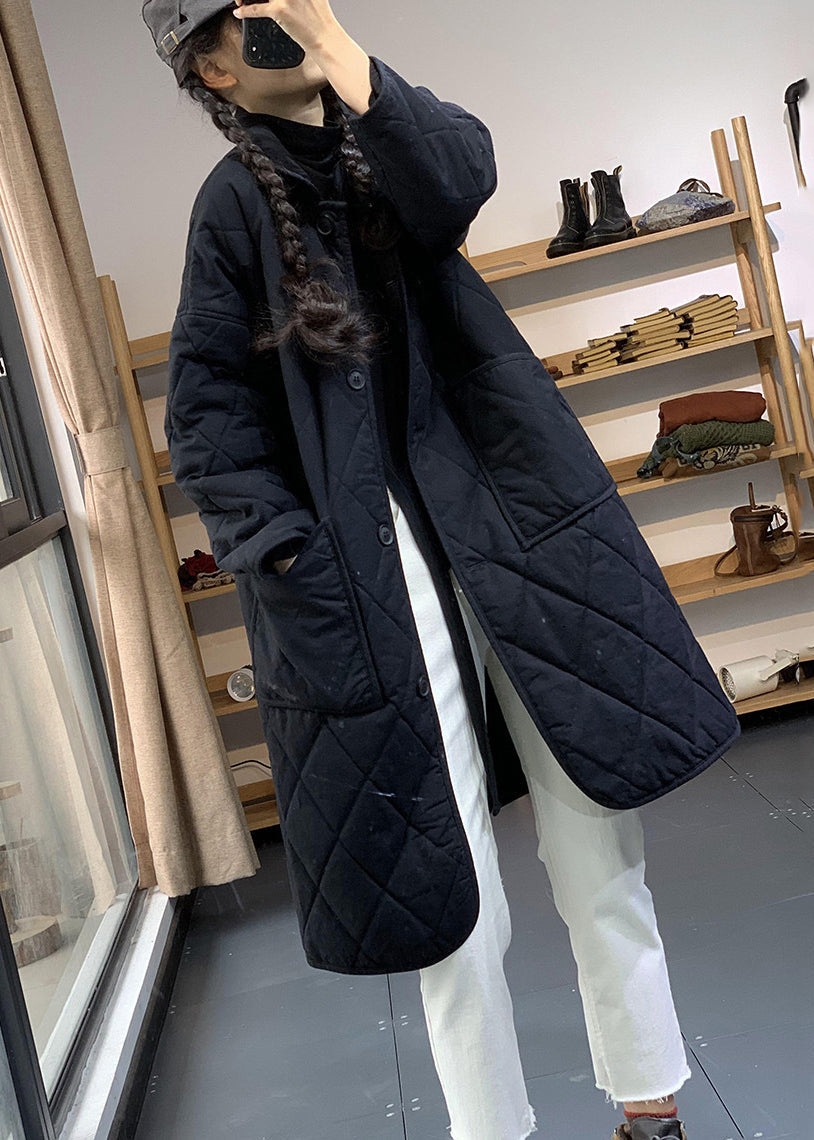 WW | Schwarze Oversized Gemütliche Feine Baumwollgefüllte Damen Wintermäntel
