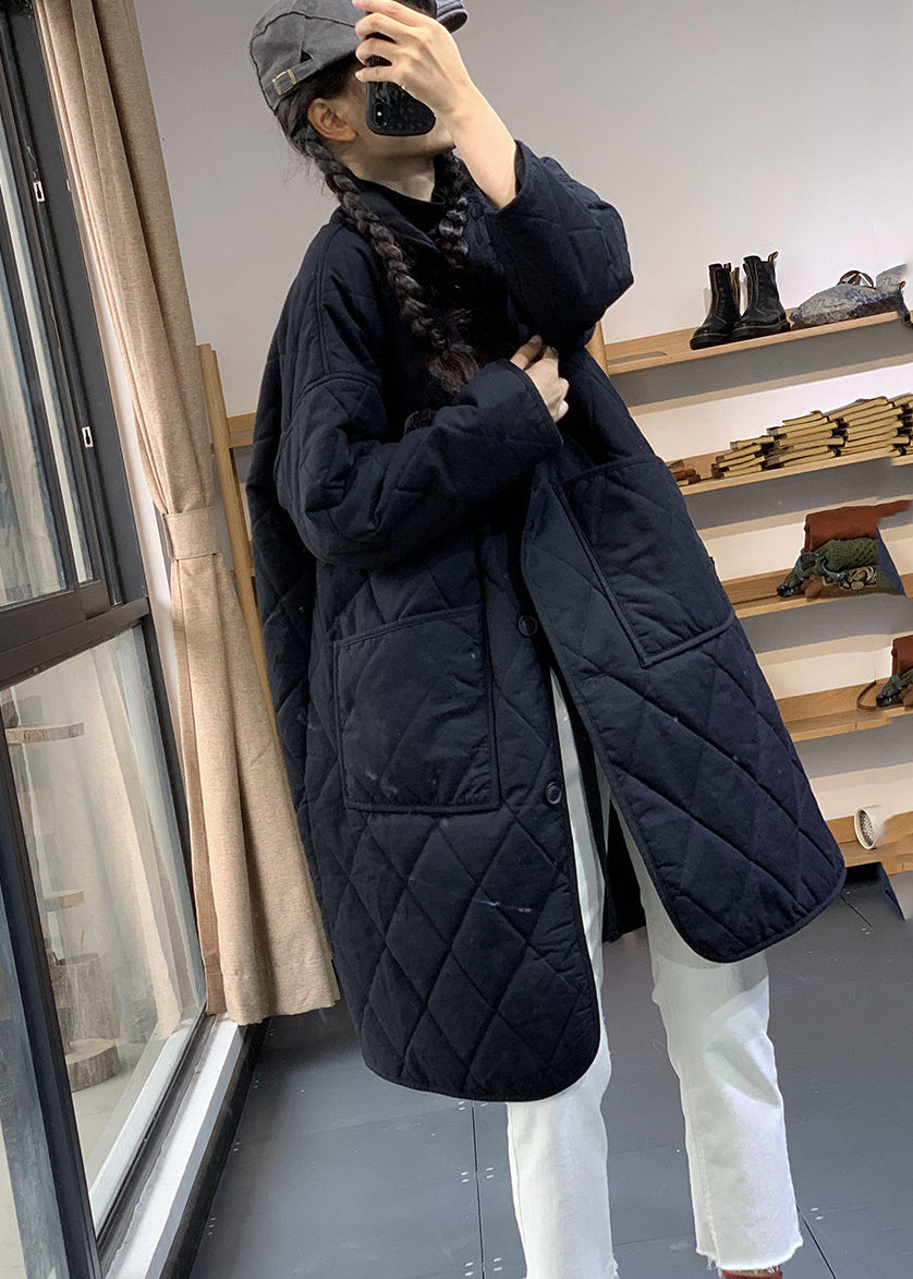 WW | Schwarze Oversized Gemütliche Feine Baumwollgefüllte Damen Wintermäntel