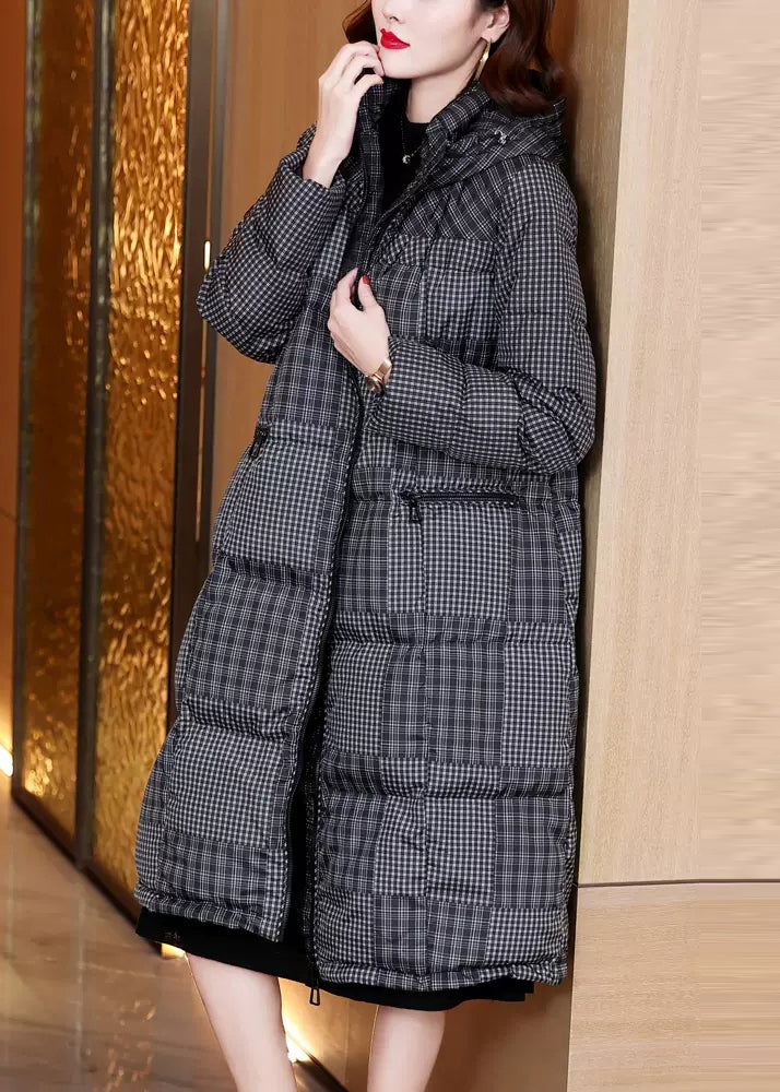 WW | Schwarze Zip-Up Karo Taschen Entenfedern Puffer Mäntel Winter