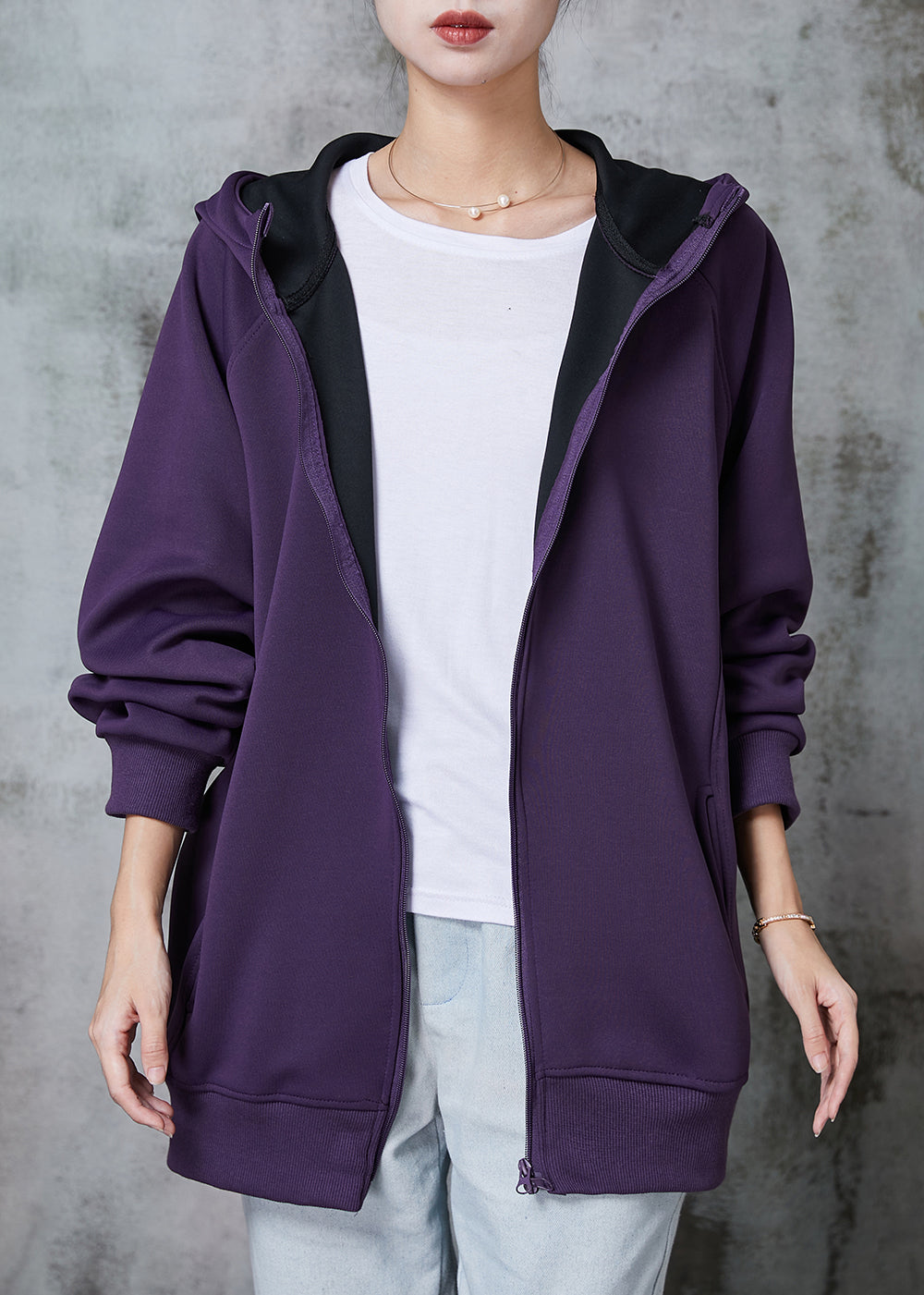 WW | Matte lila Kapuzenjacken mit Taschen aus Baumwoll-Sweatshirt