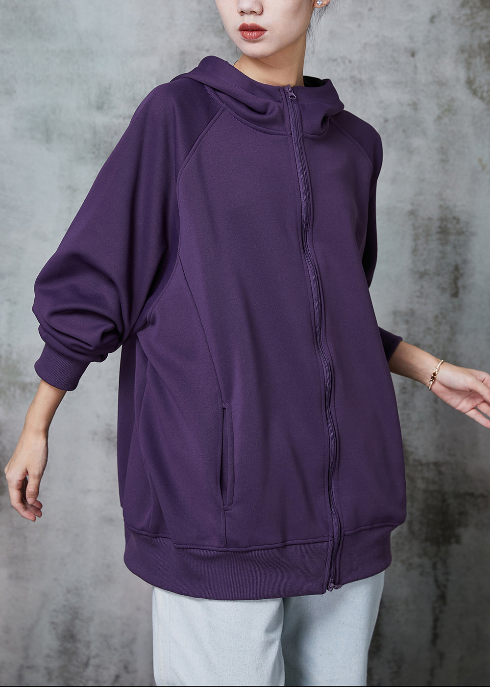 WW | Matte lila Kapuzenjacken mit Taschen aus Baumwoll-Sweatshirt