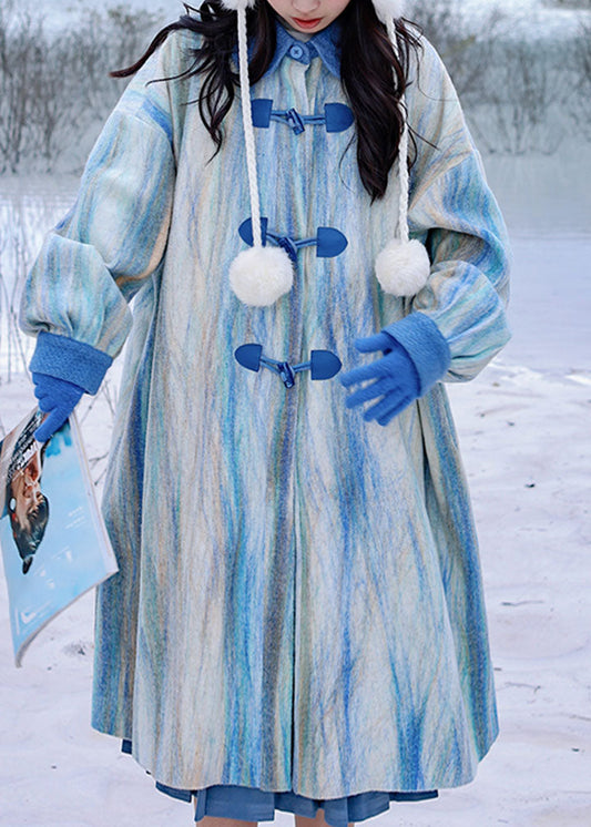 WW | Gradientfarbe Meerblau Peter-Pan-Kragen Knopf Dicke Wolltrenchcoats Winter