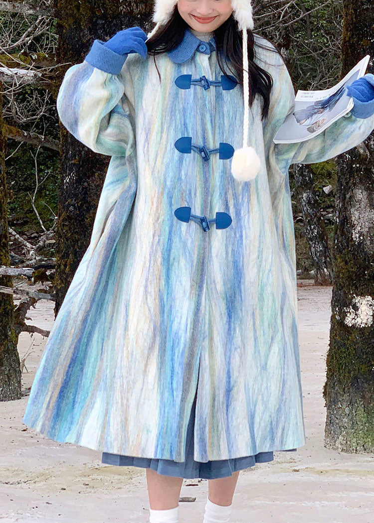 WW | Gradientfarbe Meerblau Peter-Pan-Kragen Knopf Dicke Wolltrenchcoats Winter