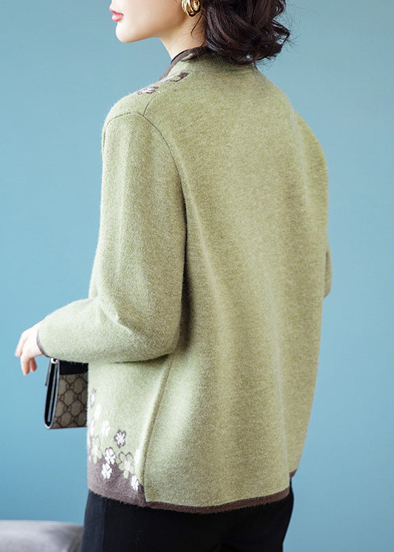 WW | Green Button-Print Patchwork Knit Coats