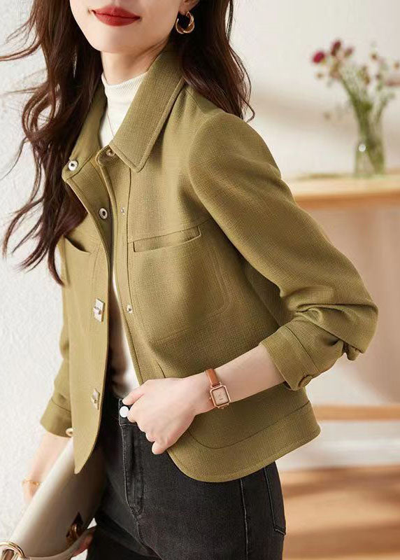 WW | Light Green Peter Pan Collar Button Patchwork Cotton Jackets