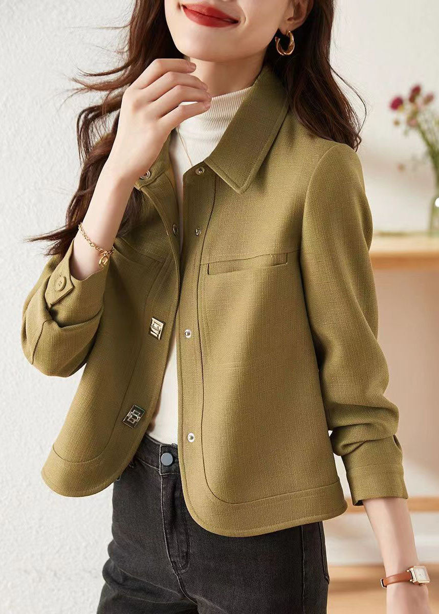 WW | Light Green Peter Pan Collar Button Patchwork Cotton Jackets